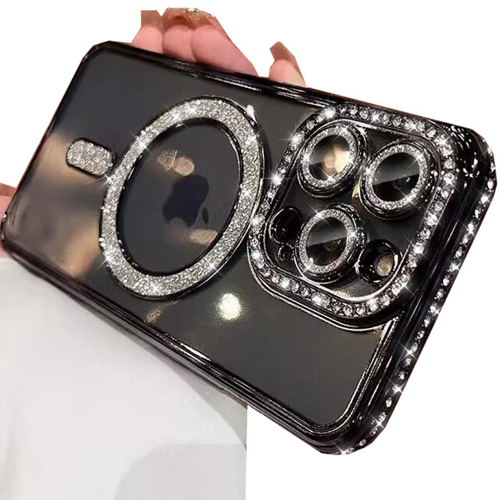 Changjia Magnetic Clear Glitter Case for iPhone 16 Pro Max Compatible with MagSafe Cute Bling Sparkly Diamond with Camer