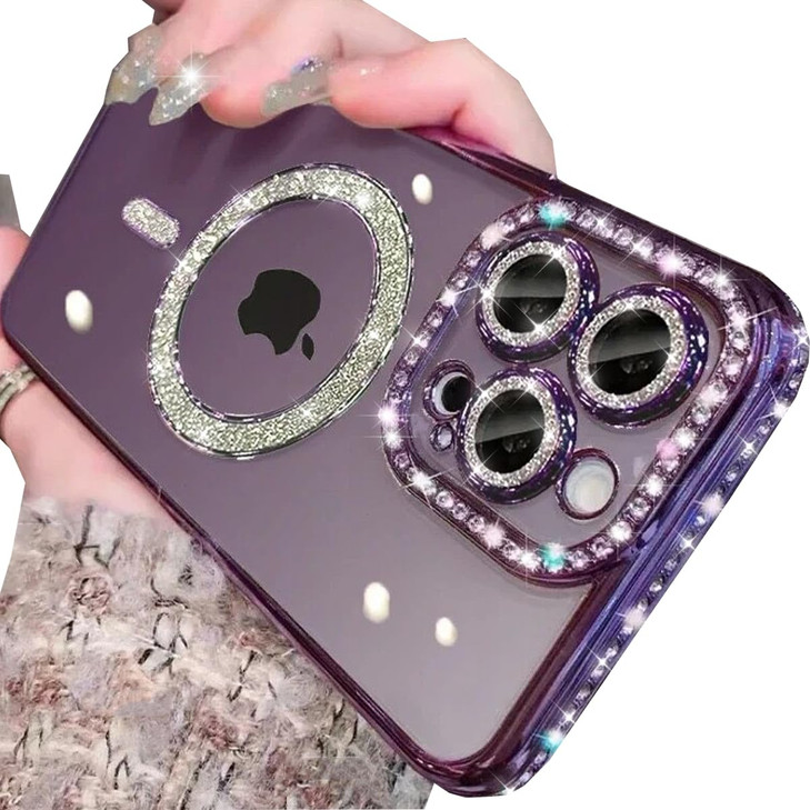 Changjia Magnetic Clear Glitter Case for iPhone 16 Pro MaxCompatible with MagSafe Cute Bling Sparkly Diamond with Camera