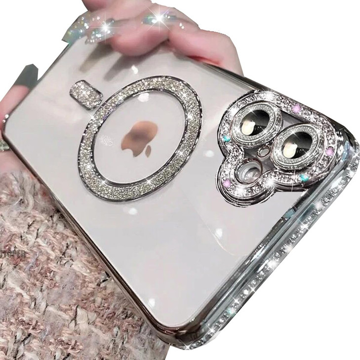 Changjia Magnetic Clear Glitter Case for iPhone 16Compatible with MagSafe Cute Luxury Bling Sparkly Diamond with Camera