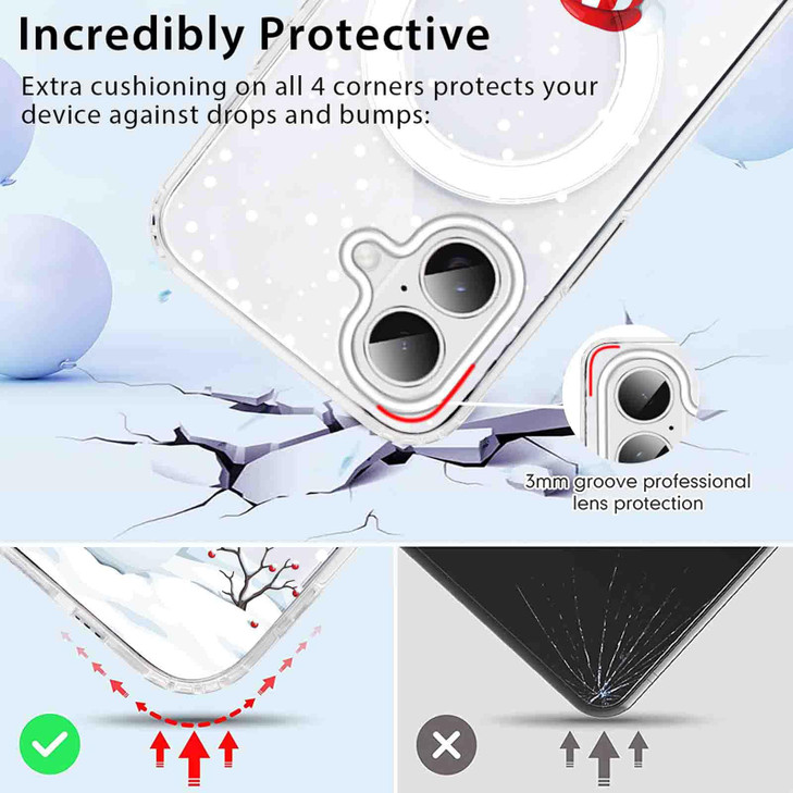 Yomjew 2 Pack Christmas Clear Magnetic Phone Case for iPhone 16 61 Compatible with Magsafe Cute Cover with Red Xmas Snow