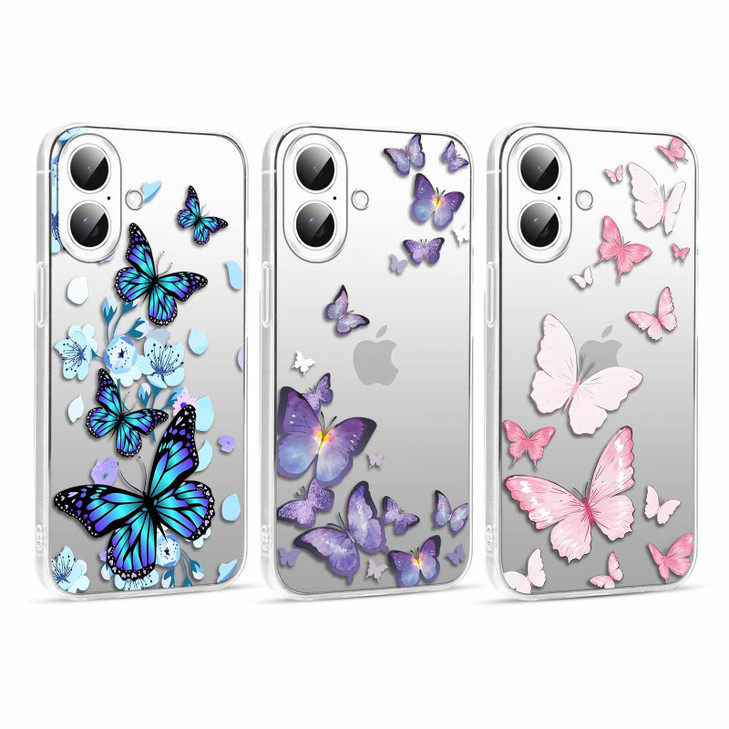 RUMDEY 3 Pack Clear Butterfly Print Phone Case for iPhone 16 61 Cute Girly Pattern Design AntiScratch Soft Slim TPU Sili