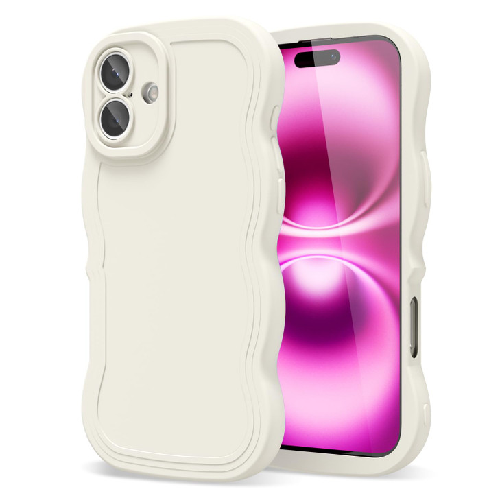 oakxco Silicone Case for iPhone 16 Plus Case Wavy Edge Cute Curly Wave Frame Ripple Trendy Design Girly Phone Case for W