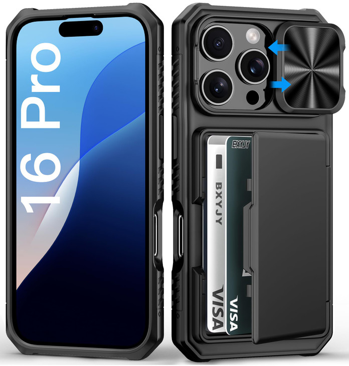 BXYJY for iPhone 16 Pro Case Wallet Builtin Card Holder 45 Cards Slide Camera Cover Military Grade Drop Protection Rugge