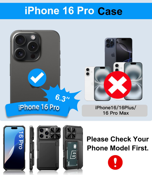 BXYJY for iPhone 16 Pro Case Wallet Builtin Card Holder 45 Cards Slide Camera Cover Military Grade Drop Protection Rugge