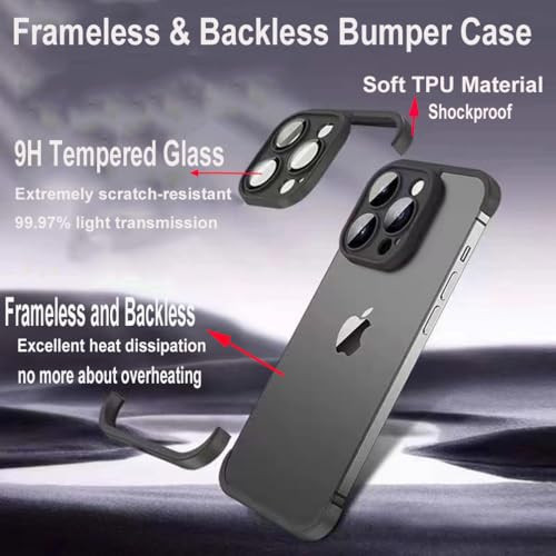 Gufiire Backless for iPhone 16 Pro Bumper Case with Camera Lens Protector Frameless Corner Protection Pad No Back Compat