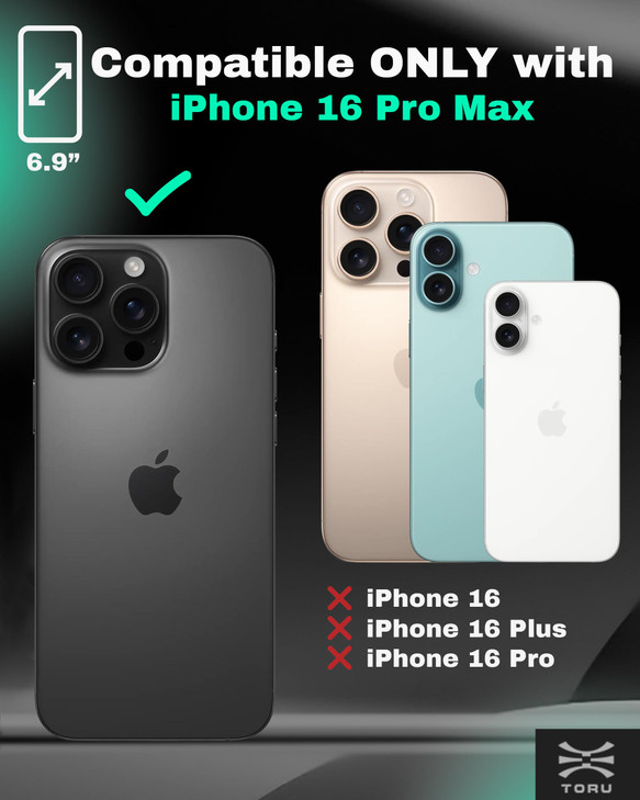 TORU CX Hybrid for iPhone 16 Pro Max Wallet Case Dual Layer Slim Protective Hard Cover with Hidden 2Credit Card Slot Hol