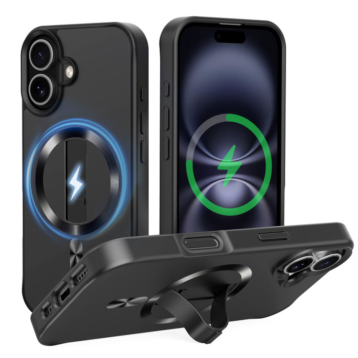 AUROX Magnetic 16 Case with Invisible Stand MilitaryGrade Protection Shockproof Slim Case for iPhone Black