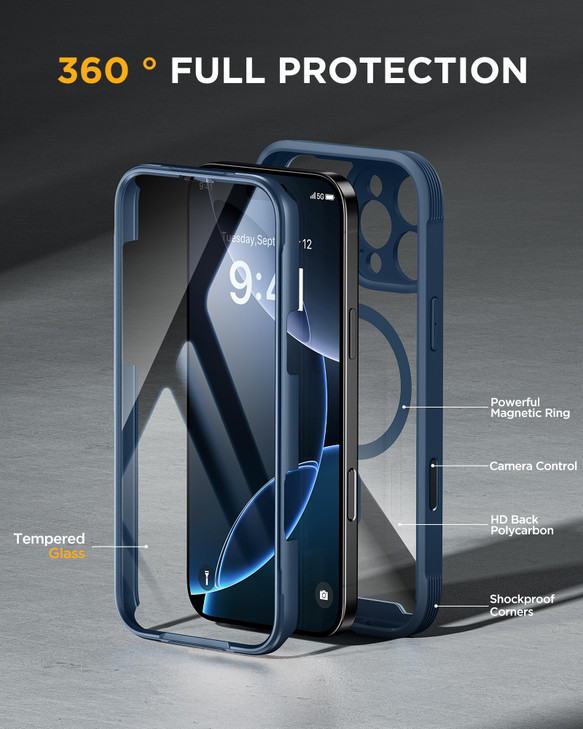 Miracase Magnetic for iPhone 16 Pro Case FullBody Phone with Builtin Glass Screen Protector Compatible with MagSafe Mili