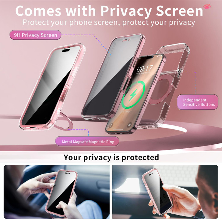 WASTROYAL Privacy Case for iPhone 17 Pro with 360Stand Builtin Anti Peeping Screen Protector Magnetic Ring Full Body Pro