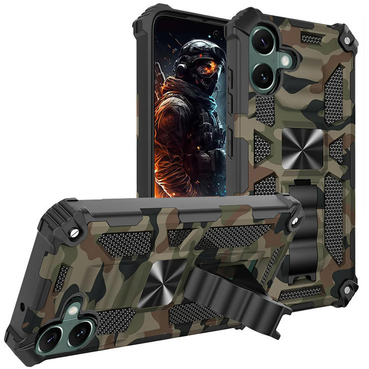 Ephoou Camouflage Case for iPhone 16 Apple 16 61 with Magnetic Kickstand Military Grade Heavy Duty Shockproof Protection