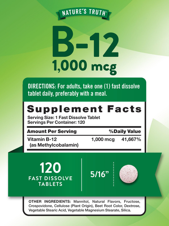 Nature's Truth B12 Vitamin Sublingual Tablets | 1000 mcg | 120 Count | Vegan, Non-GMO & Gluten Free