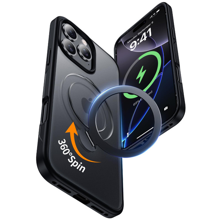 YOOVEI Magnetic for iPhone 16 Pro Max Casewith Kickstand 360Rotatable Magnetic Invisible Ring Stand Compatible with MagS