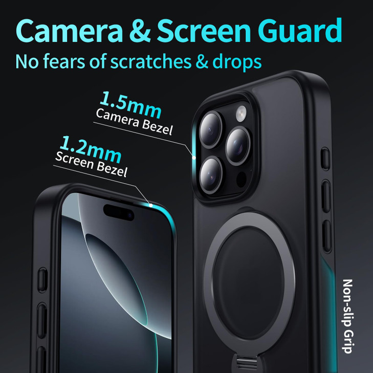 YOOVEI Magnetic for iPhone 16 Pro Max Casewith Kickstand 360Rotatable Magnetic Invisible Ring Stand Compatible with MagS