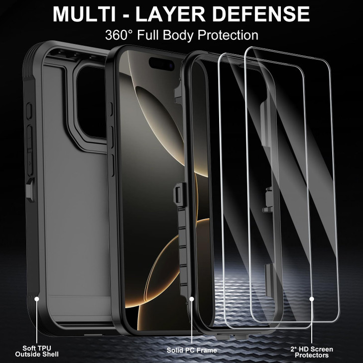 Annymall for iPhone 16 Plus Case with 2 Screen ProtectorShockproof Dropproof Heavy Duty Military Grade MultiLayer Defend