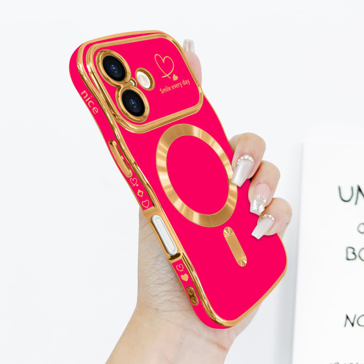 LCHULLE for iPhone 16 Plus Case for Women Girls Compatible with MagSafe Cute Curly Wave Shape Magnetic Love Heart Patter