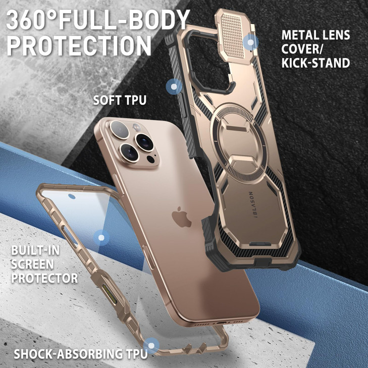 iBlason for iPhone 16 Pro Case MagSafe Camera Control Button Builtin Screen Protector Camera Cover Stand Military Protec
