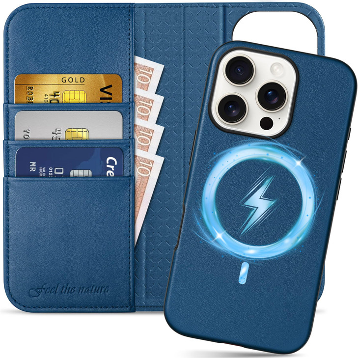 SHIELDON Wallet Case for iPhone 16 Pro 63 Genuine Leather 2 in 1 Book Magnetic RFID Blocking Card Slot Kickstand Wireles