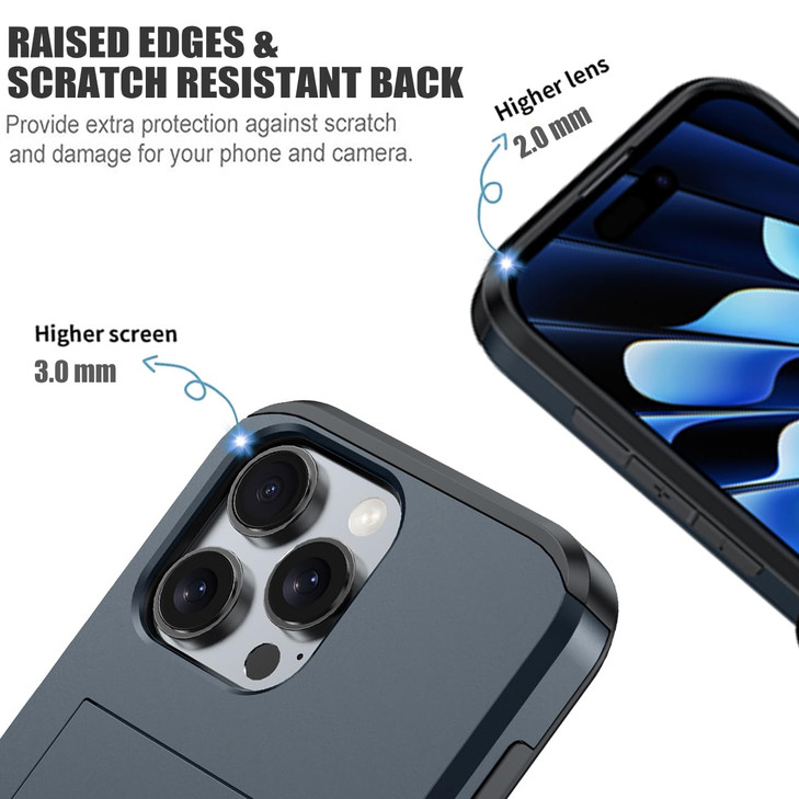 Ueokeird Case for iPhone 16 Pro Max Wallet Case Card Holder Heavy Duty Protective Dual Layer Shockproof Hidden Card Slot