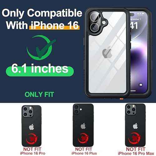 ANTSHARE for iPhone 16 Case Waterproof Builtin Screen Protector 12 FT Military Drop Proof Full Body Shockproof Dustproof