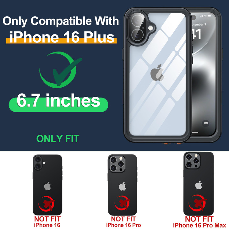 ANTSHARE for iPhone 16 Plus Case IP68 Underwater Builtin Screen Protector 12 FT Military Drop Proof Full Body Shockproof