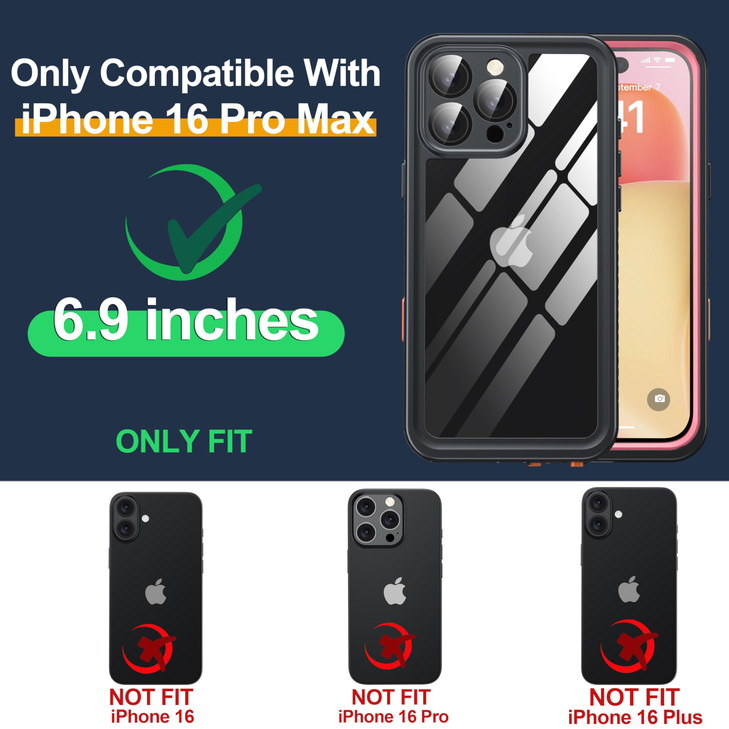 ANTSHARE for iPhone 16 Pro Max Case IP68 Underwater Builtin Screen Protector 12 FT Military Drop Proof Full Body Shockpr