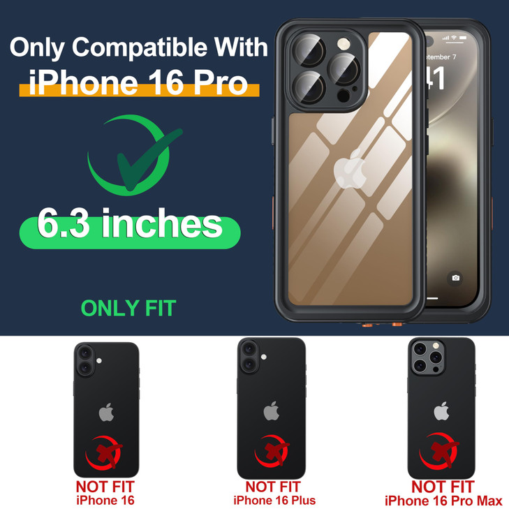 ANTSHARE for iPhone 16 Pro Case Waterproof Builtin Screen Protector 12 FT Military Drop Proof Full Body Shockproof Dustp
