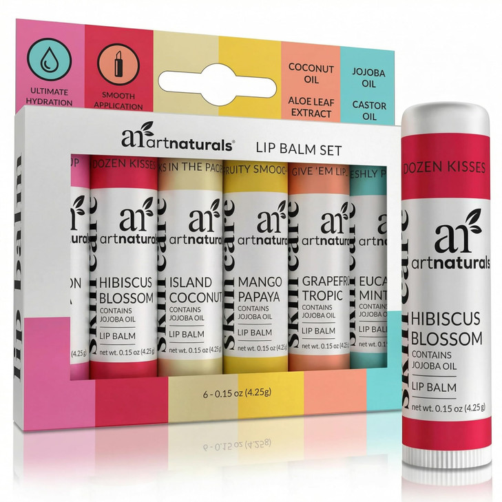 ArtNaturals Beeswax Lip Balm Gift Set  6 Pack Assorted Flavors with Coconut Oil, Aloe & Jojoba Oil  Hydrating, Nourishing, Natural Lip Care online at globaldelivered