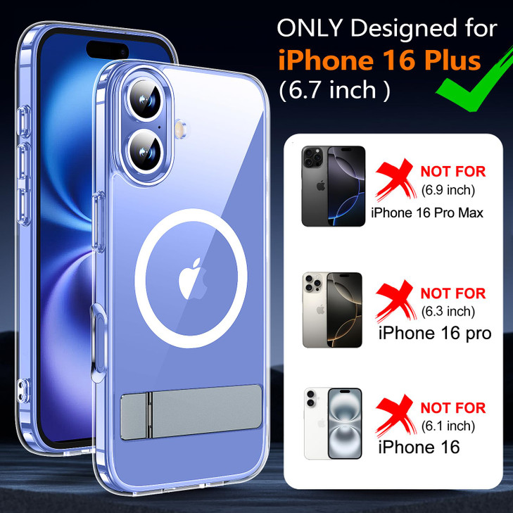 xiwxi for iPhone 16 Plus Case with KickstandCompatible with Magsafe1Screen ProtectorMilitaryGrade Protection AntiYellowi
