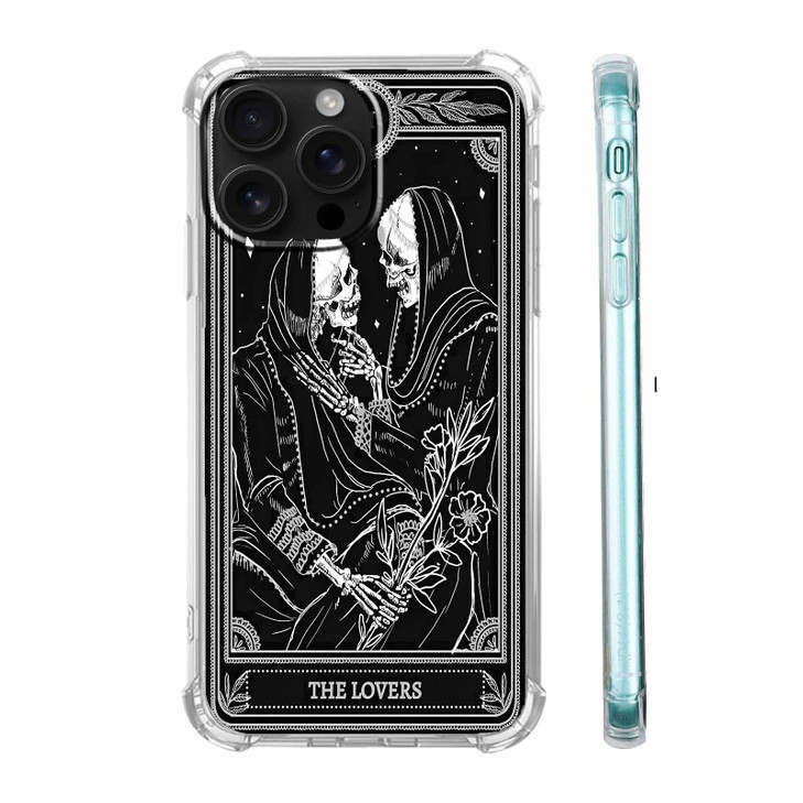 AOSSXIN The Lovers Tarot Card Case for iPhone 16 ProTrippy Hippie Black Skull PatternSoft TPU Protective Cover Case Comp