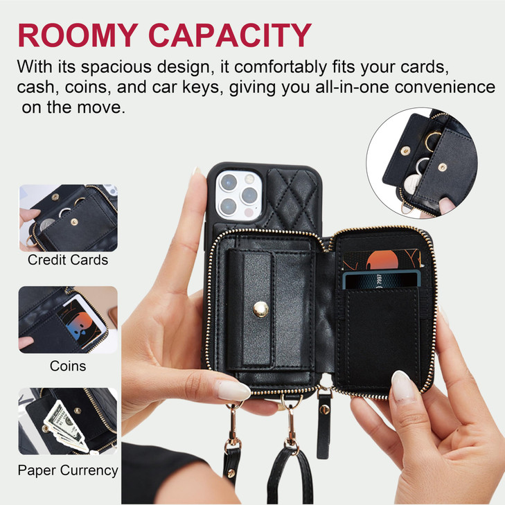 JUSTRAL Crossbody Wallet Case for iPhone 16 Pro Max Quilted PU Leather Zipper Phone Purse with Card Holder Coin Pocket K
