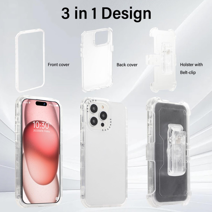 Ephoou Case for iPhone 16 Plus Crystal Clear Rotatable Belt Clip Holster Cover Not Yellowing Heavy Duty Shockproof Prote