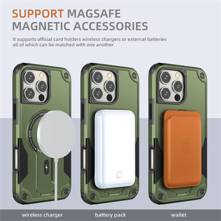 Ephoou for iPhone 16 Pro Max Armor Case with Adjustable Shoulder Lanyard Strap Magnetic Invisible Kickstand Compatible w