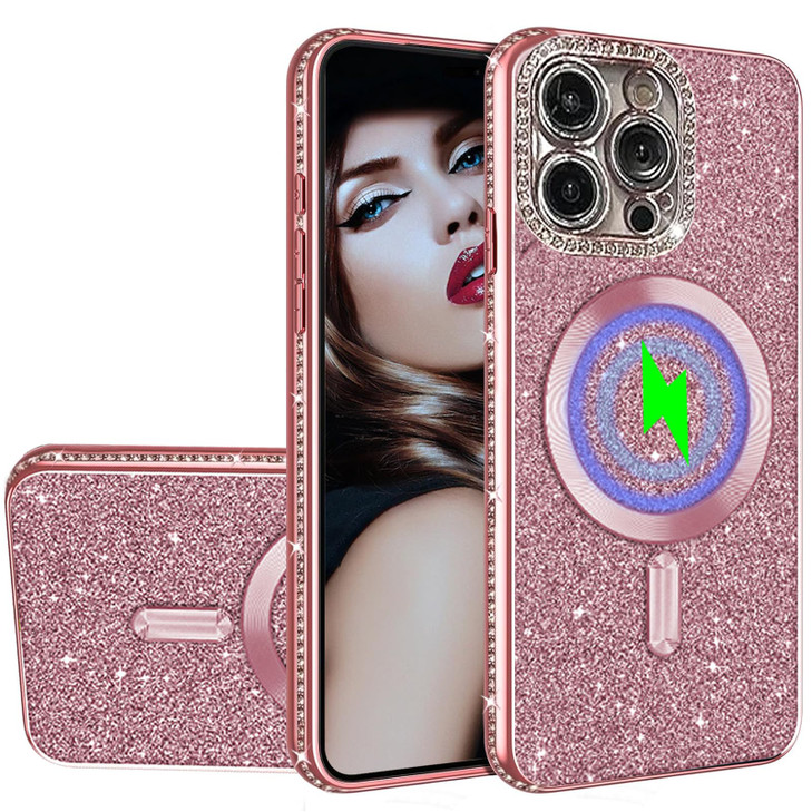 CCSmall for iPhone 16 Pro Max Case Glitter for WomenCompatible for MagSafe Plating Clear Slim Soft TPU Case Shiny Bling