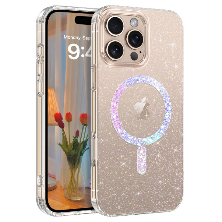 DOMAVER Magnetic for iPhone 16 Pro Max 69 Case Clear Glitter Compatible with Mag Safe Bling Sparkle Soft Shockproof Prot