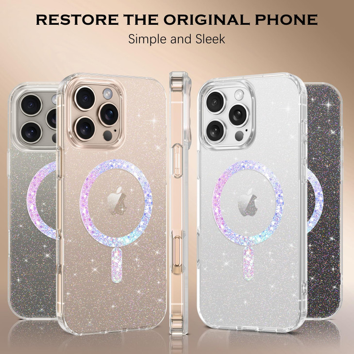 DOMAVER Magnetic for iPhone 16 Pro Max 69 Case Clear Glitter Compatible with Mag Safe Bling Sparkle Soft Shockproof Prot