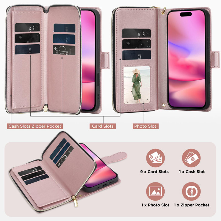Asuwish Phone Case for iPhone 16 Wallet Cover with Tempered Glass Screen Protector Strap Card Holder Slot Stand PU Leath