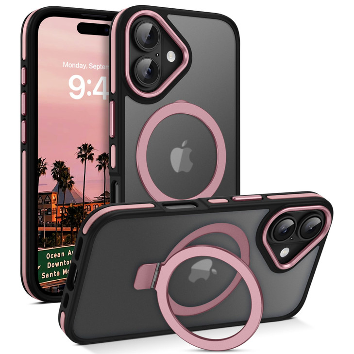 YINLAI Case for iPhone 16 Plus Magnetic Case Compatible with Magsafe with Ring Holder Stand Slim Translucent Matte Men W