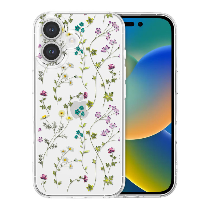 RALEAVO Floral Case for iPhone 16 Plus Clear with Flower Branch Pattern Cute Pone Cover for Girls Women Slim Thin Soft S