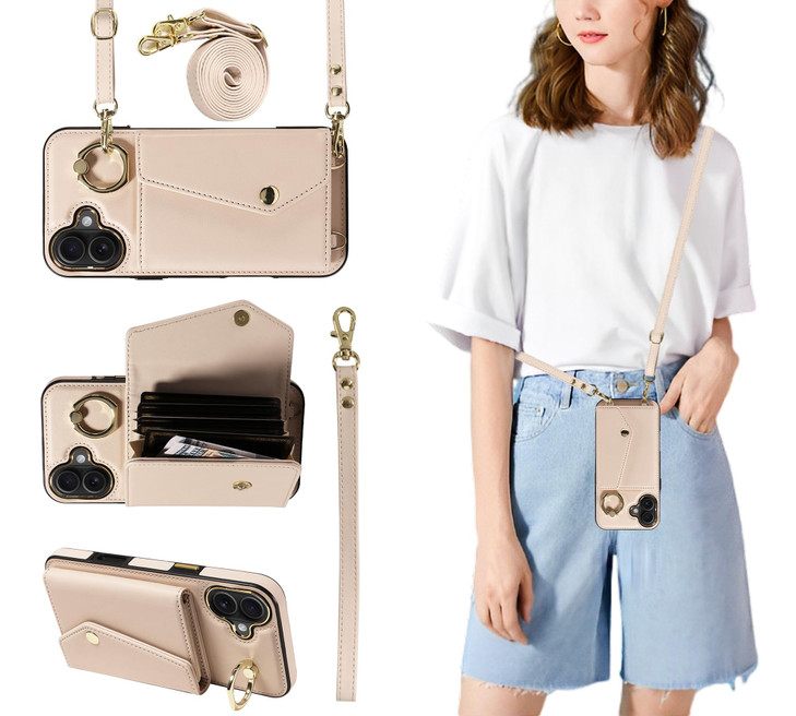 S Tedazo Crossbody Wallet Case for iPhone 16 Plus 67 inch with Lanyard Strap 366Rotating Ring Kickstand Card Slot Holder