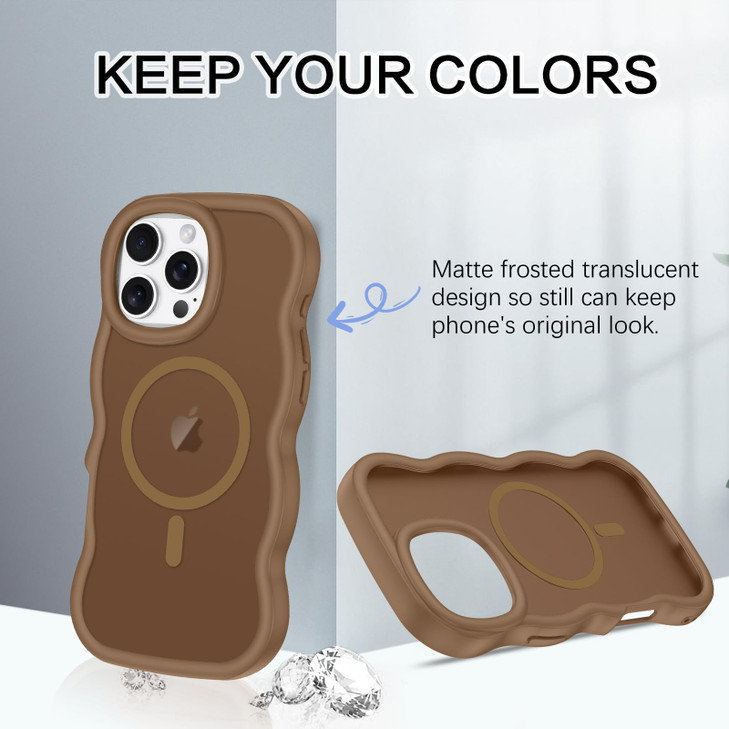 YINLAI Case for iPhone 16 Pro Max Magnetic Compatible with Magsafe Cute Curly Wave Frame Slim Translucent Matte Women Gi