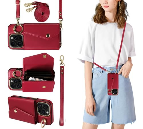 S Tedazo Crossbody Wallet Case for iPhone 16 Pro 63 inch with Lanyard Strap 362Rotating Ring Kickstand Card Slot Holder