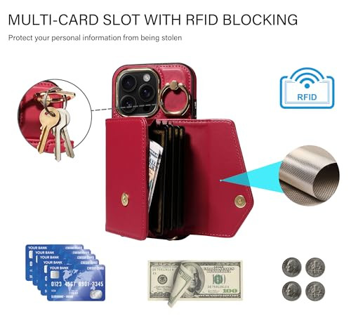S Tedazo Crossbody Wallet Case for iPhone 16 Pro 63 inch with Lanyard Strap 362Rotating Ring Kickstand Card Slot Holder