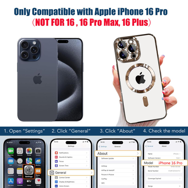 Misscase for iPhone 16 Pro Case with Privacy Screen ProtectorsCamera Lens Protector Clear Magnetic Luxury Plating Case C