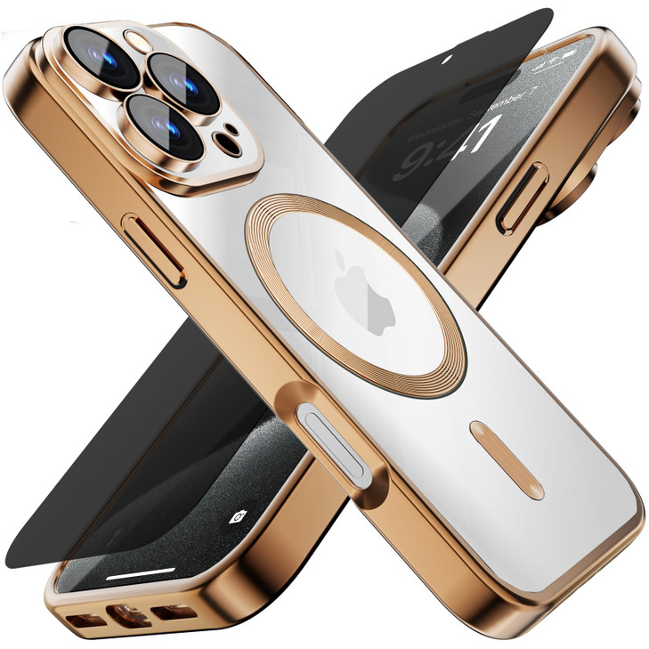 Misscase for iPhone 16 Pro Max Case with Privacy Screen ProtectorsCamera Lens Protector Clear Magnetic Luxury Plating Ca