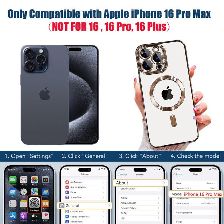 Misscase for iPhone 16 Pro Max Case with Privacy Screen ProtectorsCamera Lens Protector Clear Magnetic Luxury Plating Ca