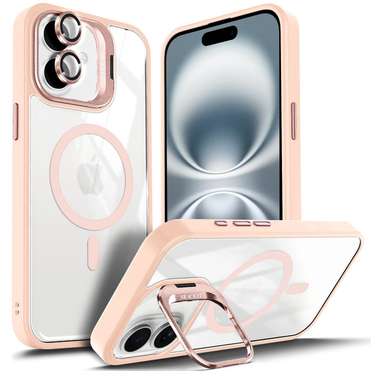 YZB Designed for iPhone 16 Plus Case Pink Magnetic Compatible with MagSafe Builtin Stand Camera Lens Protector AntiYello