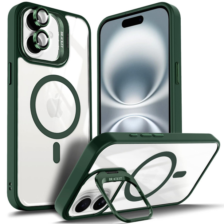 YZB Designed for iPhone 16 Plus Case Green Magnetic Compatible with MagSafe Builtin Stand Camera Lens Protector AntiYell