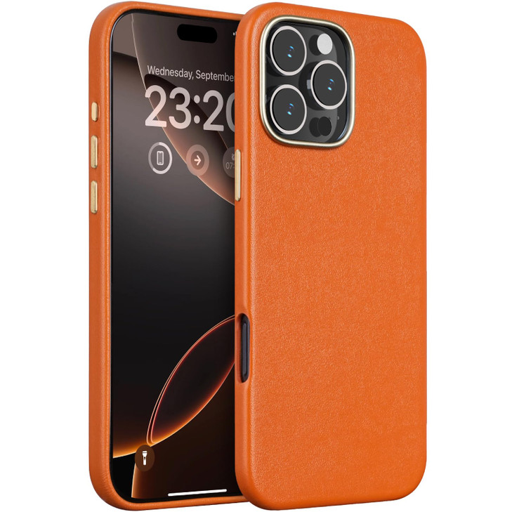 LOHASIC Compatible with MagSafe for iPhone 16 Pro Max Leather Case Classic Vegan PU Slim Fit Metal Buttons Camera Lens P