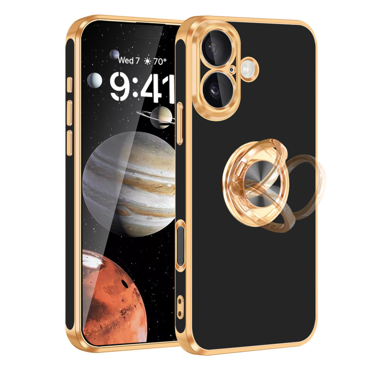 Fingic for iPhone 16 Plus Casewith 360Rotatable Ring HolderSupport Magnetic Car MountShiny Plating Gold Slim Thin Soft T