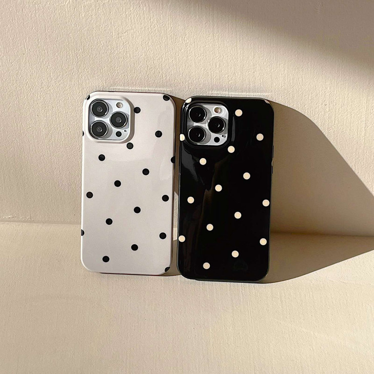 Retro White Polka Dots Cute Phone Case Compatible with iPhone 16 Pro Max Classic Trendy Stylish Pattern Slim Chic Glossy